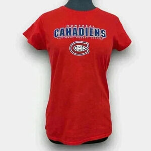 Gildan Softstyle Women’s Crewneck T-Shirt L Red Montreal Canadiens NHL Logo Tee
